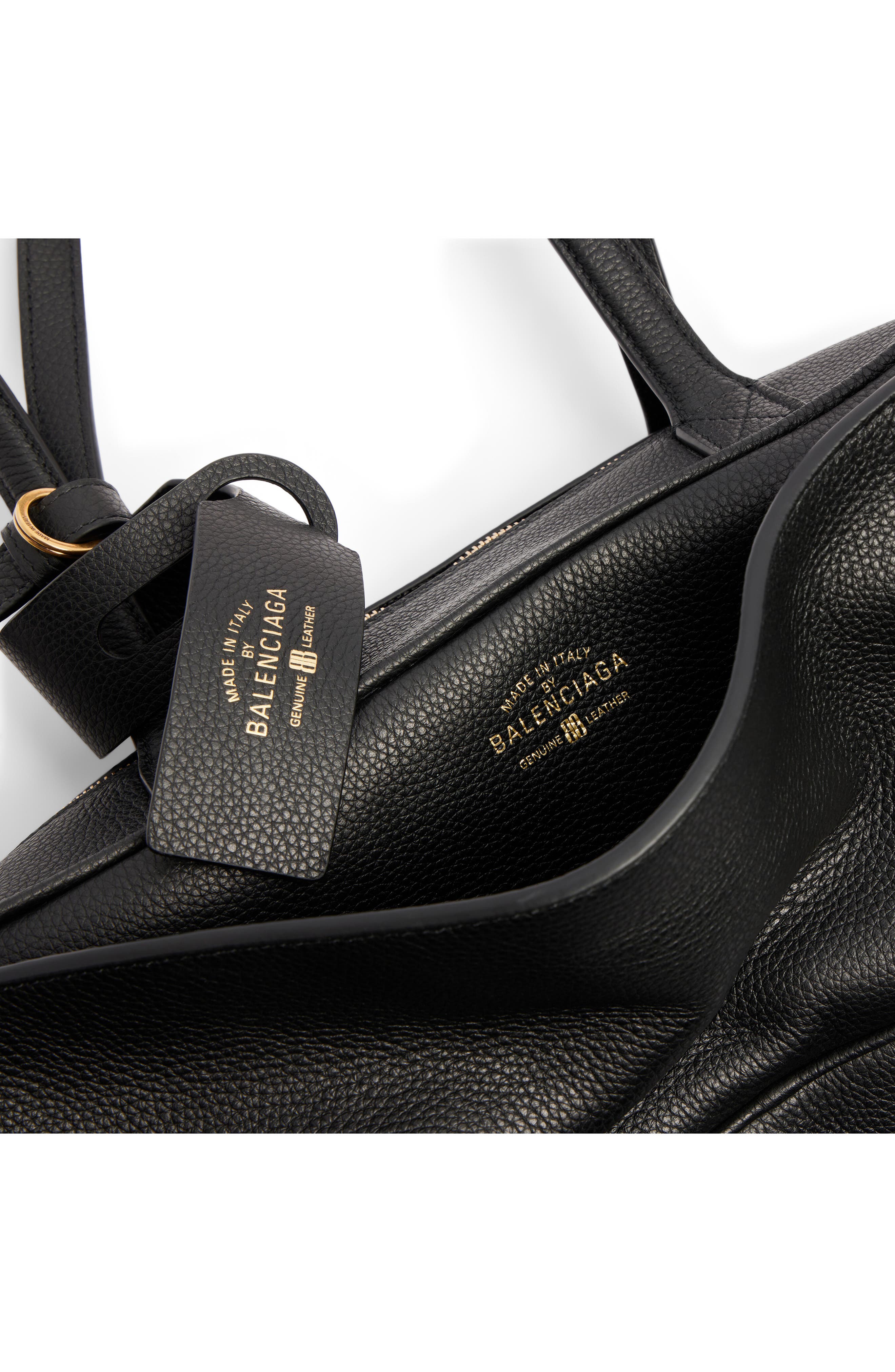 Balenciaga Small Bowling Leather Satchel, Alternate, color, Black