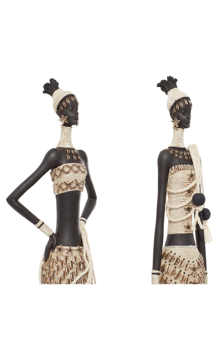 WILLOW ROW White Polystone Standing Woman Sculpture with Intricate Detail - Set of 2, Alternate, color, White