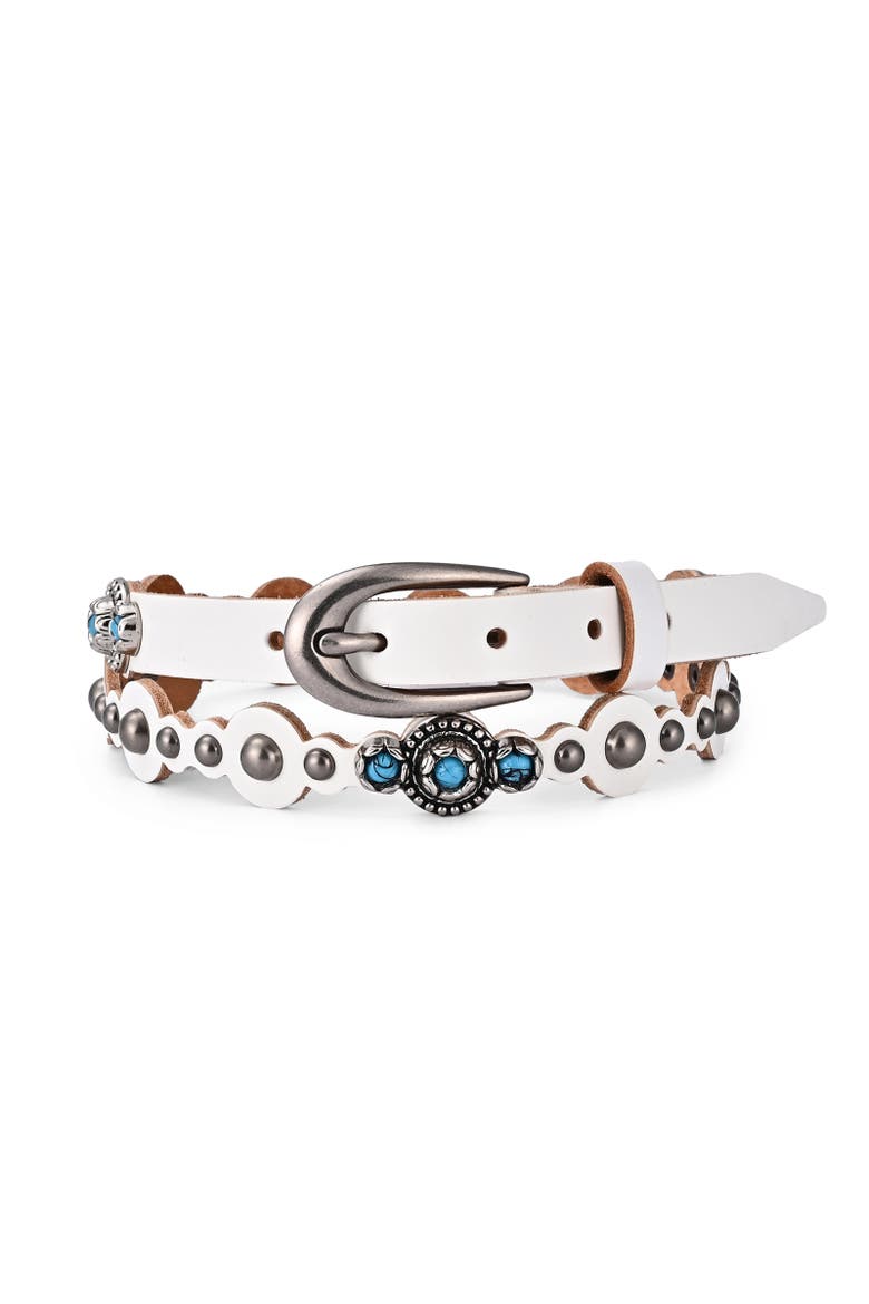 Rosa Genuine Leather Embellished Vintage Inspired Belt, Main, color, White