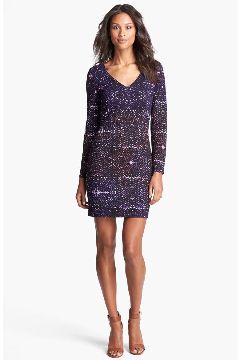 Print Ponte Knit Dress, Main, color, PURPLE/ RASPBERRY