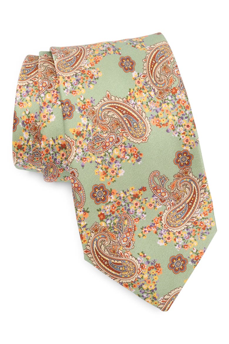 Paisley Floral Silk Tie, Main, color, GREEN