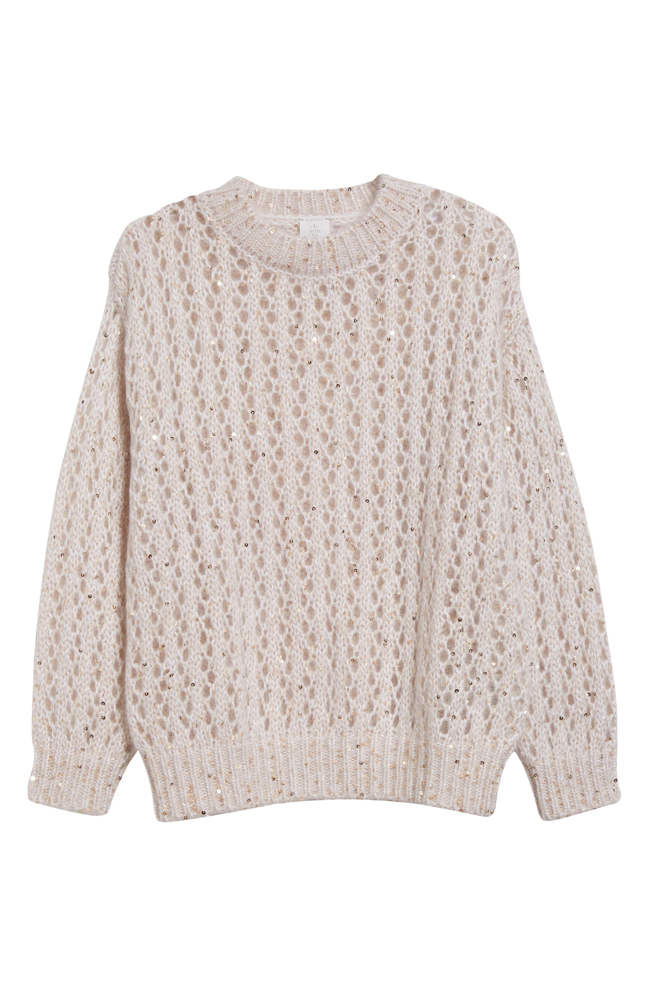 Sequin Openwork Crewneck Sweater