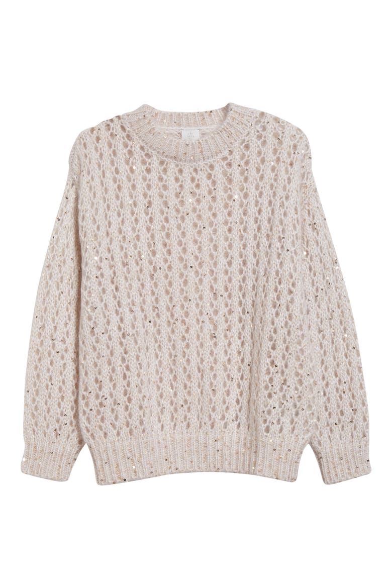 Sequin Openwork Crewneck Sweater, Main, color, 00 BLUSH IVORY