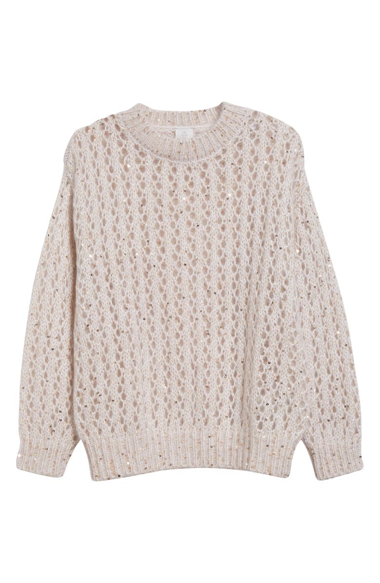 Eleventy Sequin Openwork Crewneck Sweater, Main, color, 