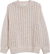 Eleventy Sequin Openwork Crewneck Sweater