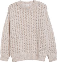 Eleventy Sequin Openwork Crewneck Sweater