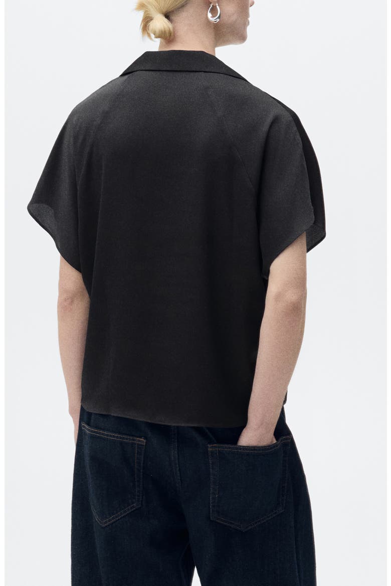 Short Sleeve Satin Button-Up Shirt, Alternate, color, BLACK