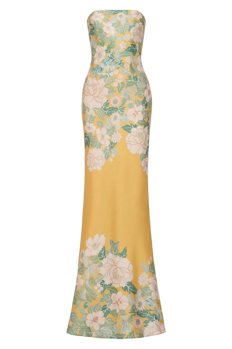 Hesper Floral Satin Gown, Alternate, color, YELLOW MULTI
