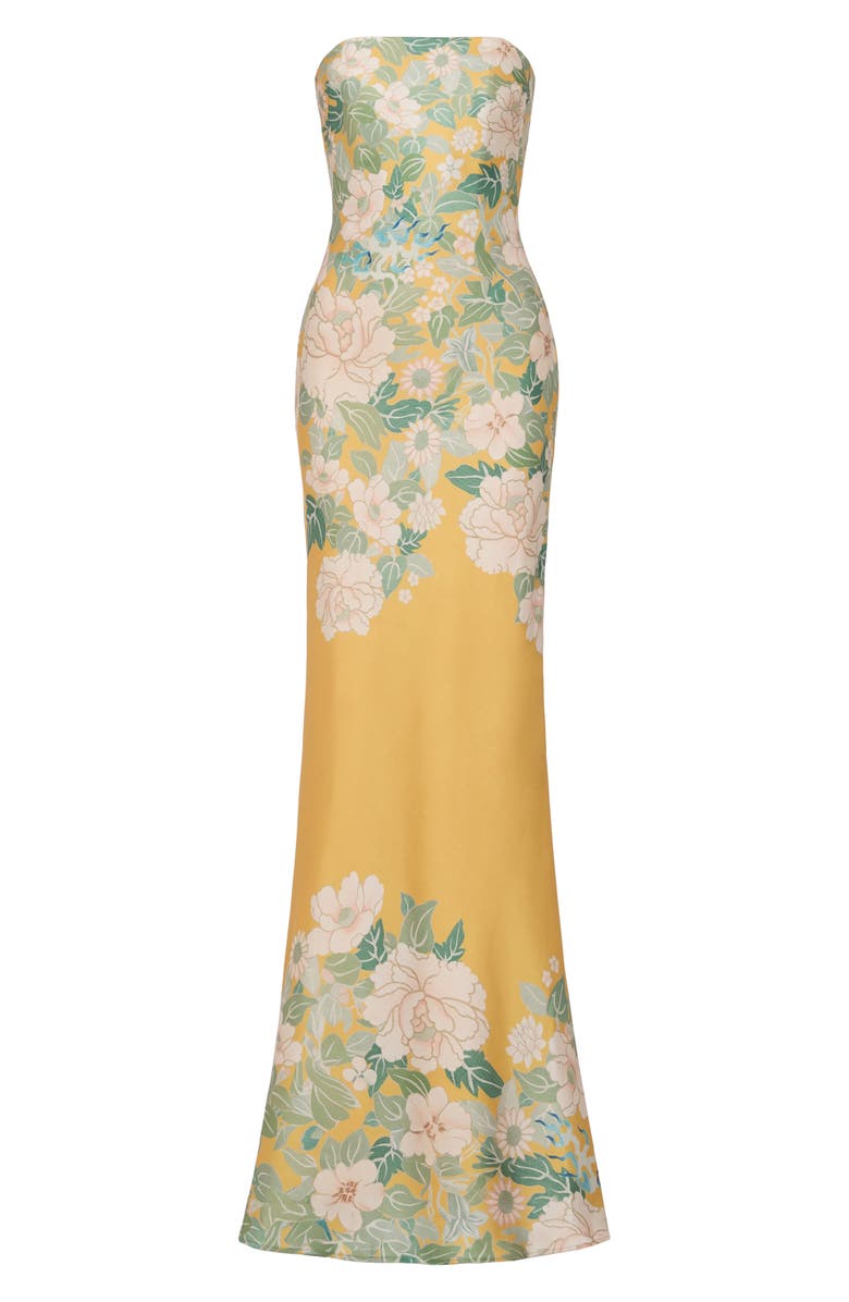 SAU LEE Hesper Floral Satin Gown, Alternate, color, Yellow Multi
