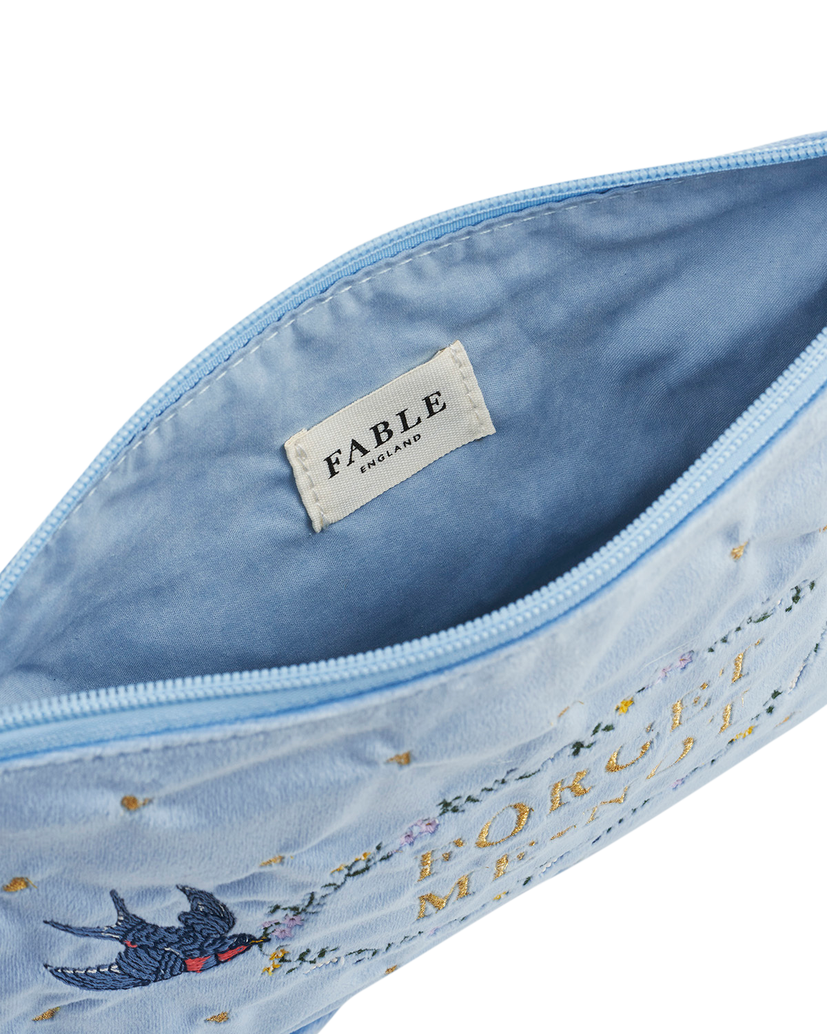 Forget Me Not Velvet Embroidered Pouch, Alternate, color, Light/Pastel Blue