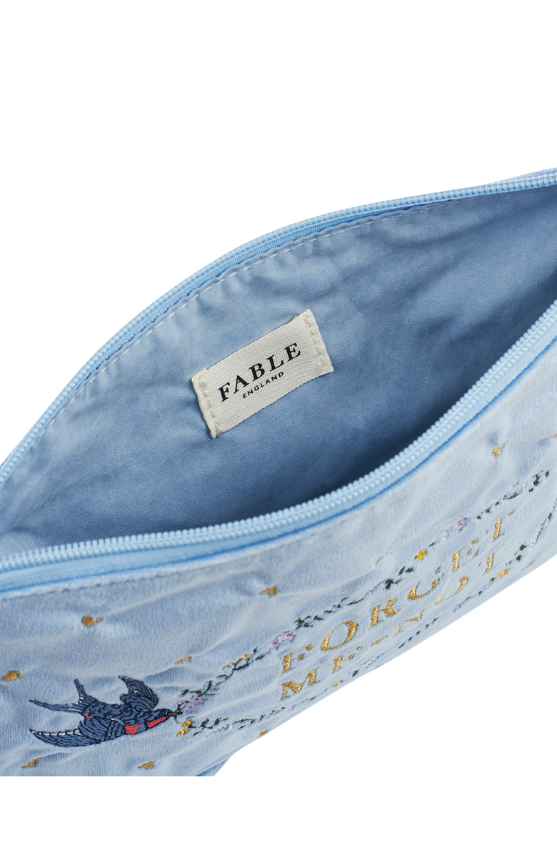 Fable England Forget Me Not Velvet Embroidered Pouch, Alternate, color, Light/Pastel Blue