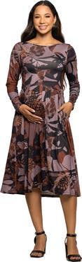 24seven Comfort Apparel Long Sleeve Midi Dress Floral Print