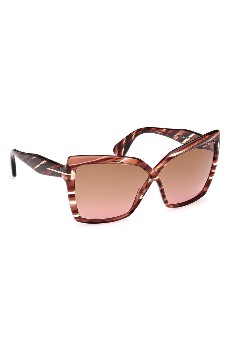 TOM FORD Fiore 63mm Oversize Gradient Butterfly Sunglasses, Alternate, color, Striped Burgundy / Champagne