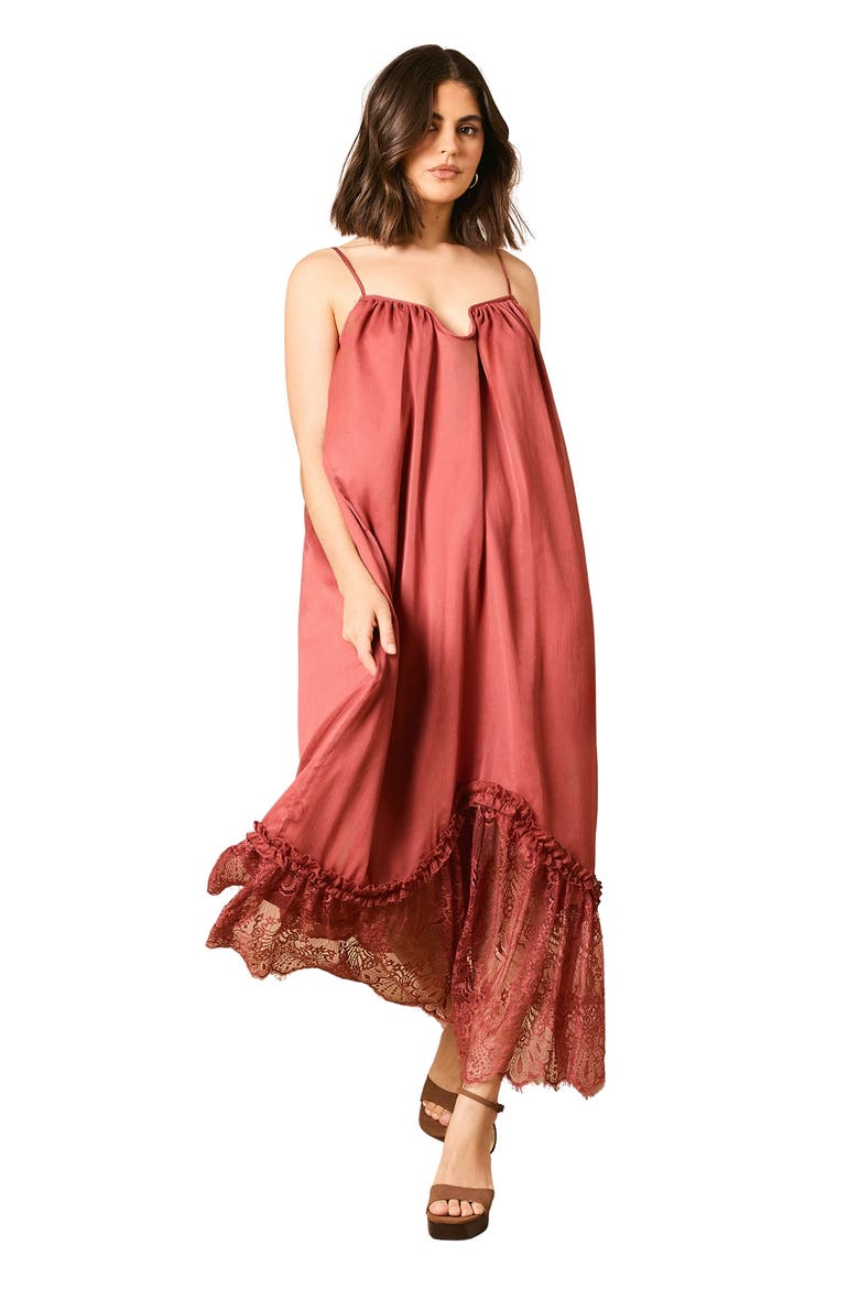 Babydoll Floaty Lace Detail Maxi Dress, Main, color, Rust