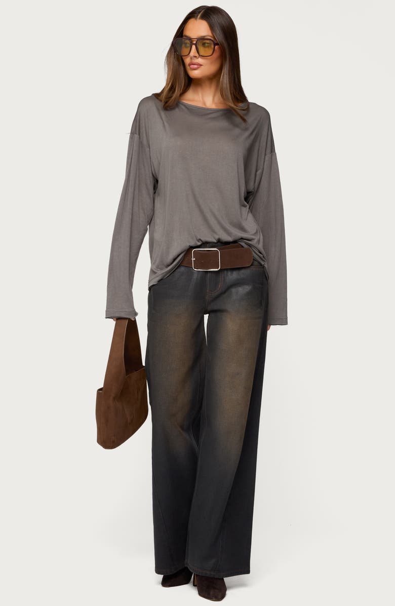 EDIKTED Oversize Semisheer Boat Neck Top, Alternate, color, Gray