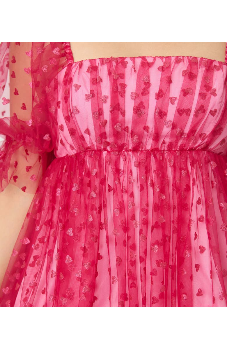 Smak Parlour Puff Sleeve Love Interest Babydoll Dress, Alternate, color, Hot Pink W/ Hearts