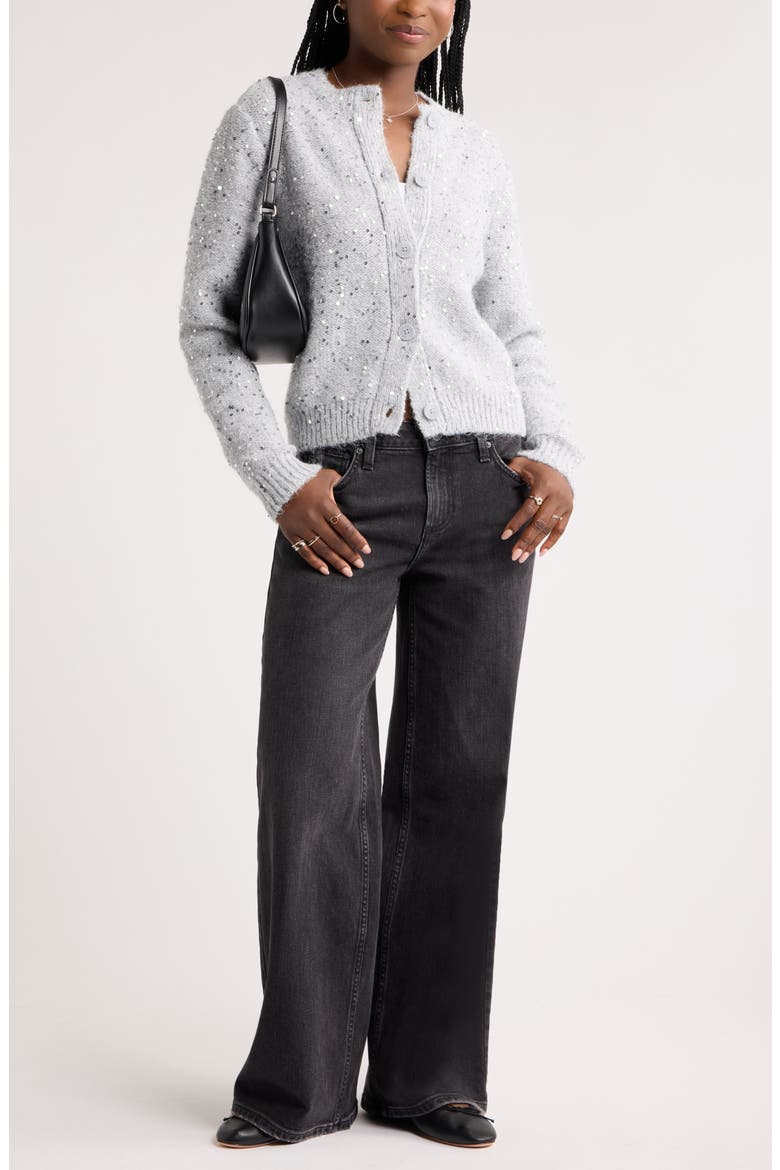 Sequin Bouclé Cardigan, Alternate, color, GREY SOFT HEATHER