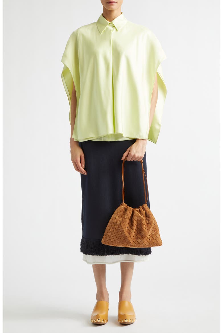 Fringe Double Layer Silk Sweater Skirt, Alternate, color, 4073 MIDNIGHT BLUE/ CHALK