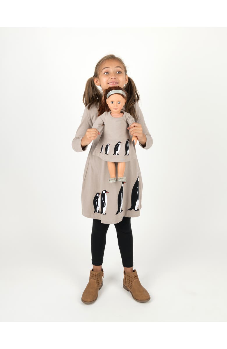 Leveret Girls Cotton Dress with Matching Doll Dress, Printed Design, Alternate, color, Penguin