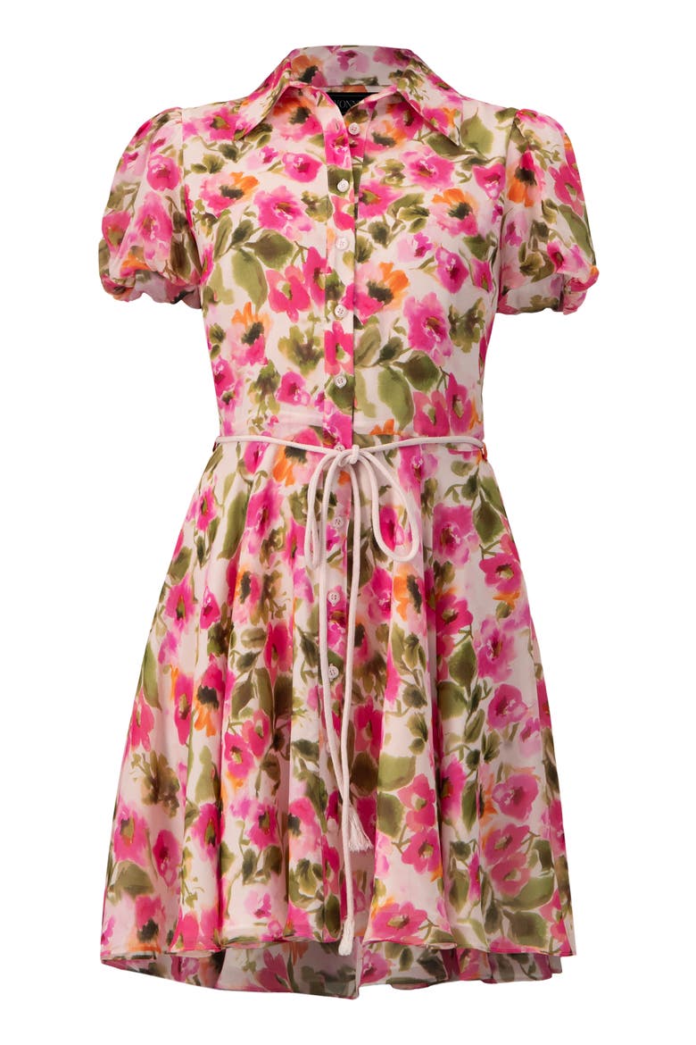 Short Floral Shirt Dress with Waist Tie, Alternate, color, Multicolor-Pink