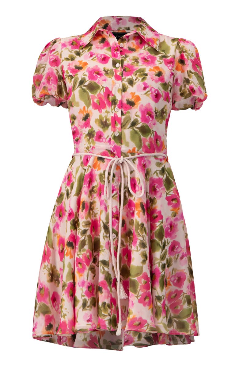 IVONNE Short Floral Shirt Dress with Waist Tie, Alternate, color, Multicolor-Pink