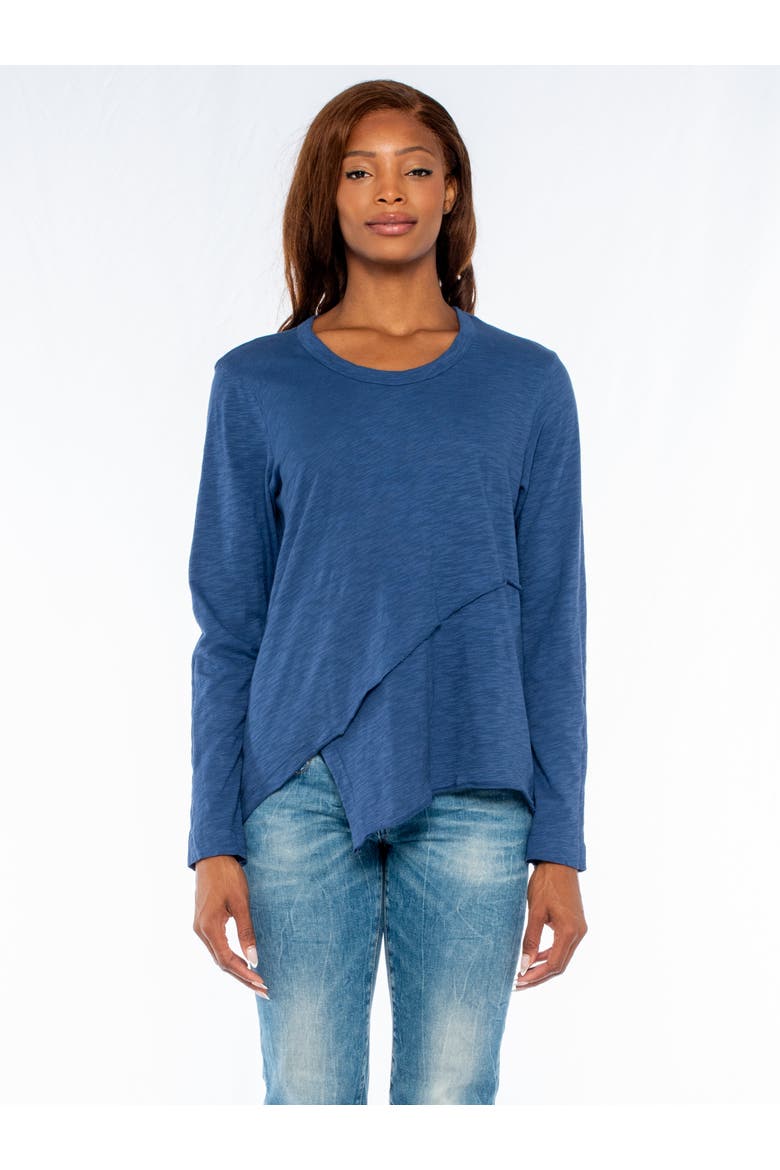Crew Long Sleeve Easy Crossover Raw Hem Top, Main, color, Midnight