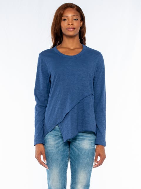 Crew Long Sleeve Easy Crossover Raw Hem Top