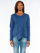 WILT Clothing Crew Long Sleeve Easy Crossover Raw Hem Top