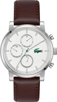 Lacoste Replay Multifunction Leather Strap Watch, 44mm