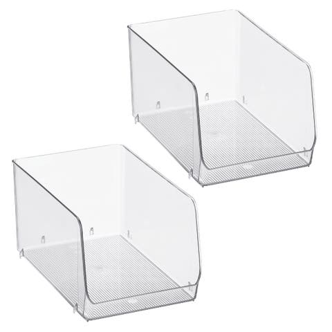 Clear Plastic Stackable Open Front Storage Bin, Easy Access Organizer for Pantry or Cabinet, 2-Pack