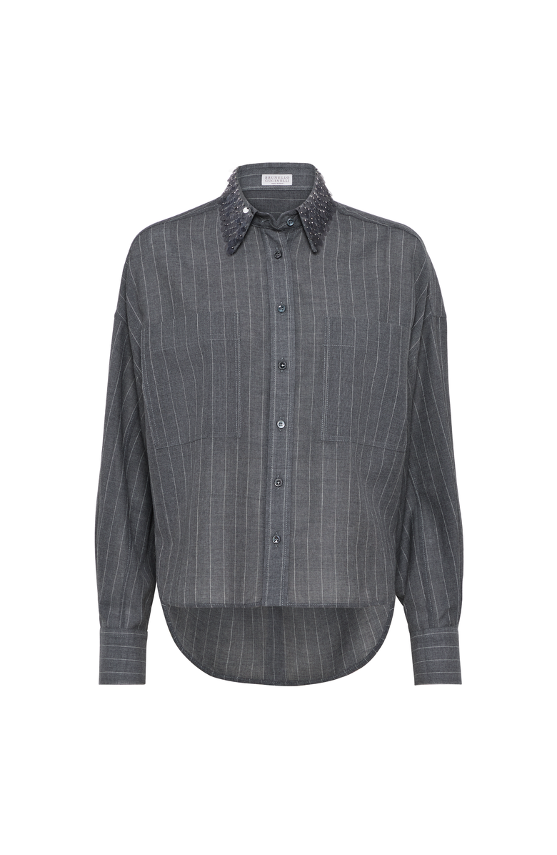 Brunello Cucinelli Shirt with swing drops collar, Main, color, Lead