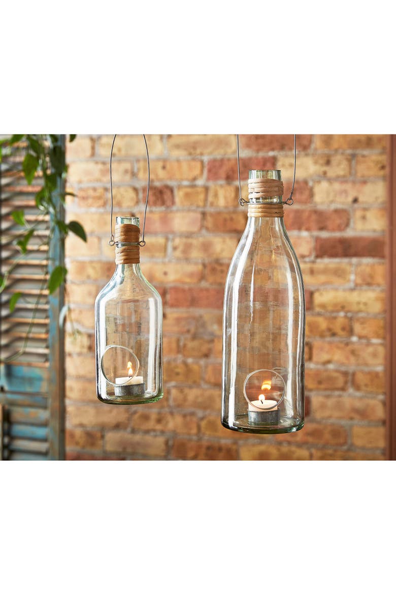 Large Recycled Blown Glass Lantern Candle Holder Clear, Alternate, color, Clear