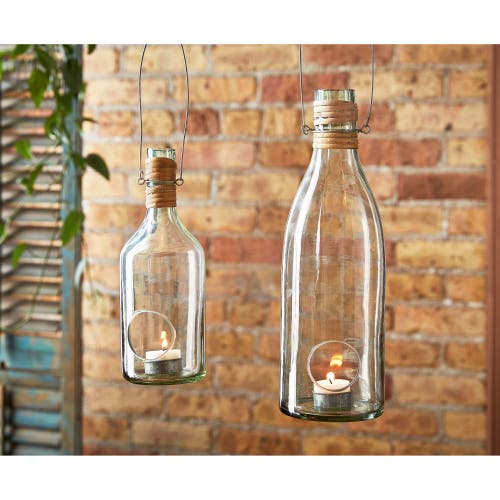 Tag Large Recycled Blown Glass Lantern Candle Holder Clear In Transparent