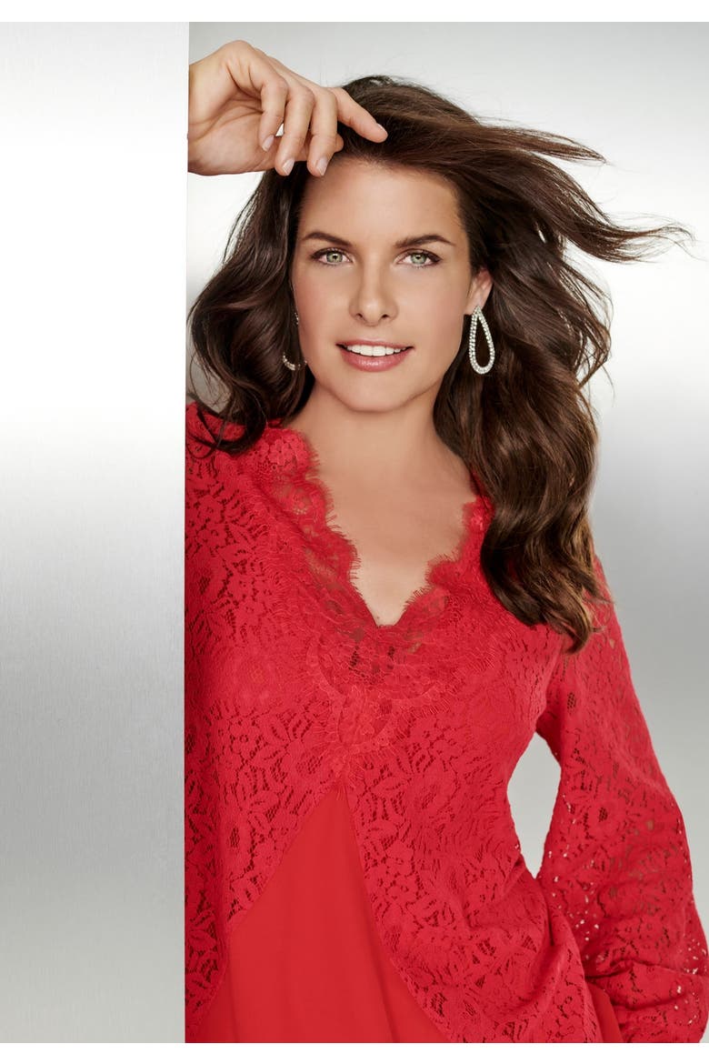 Lace & Georgette Swing Tunic, Alternate, color, VIVID RED