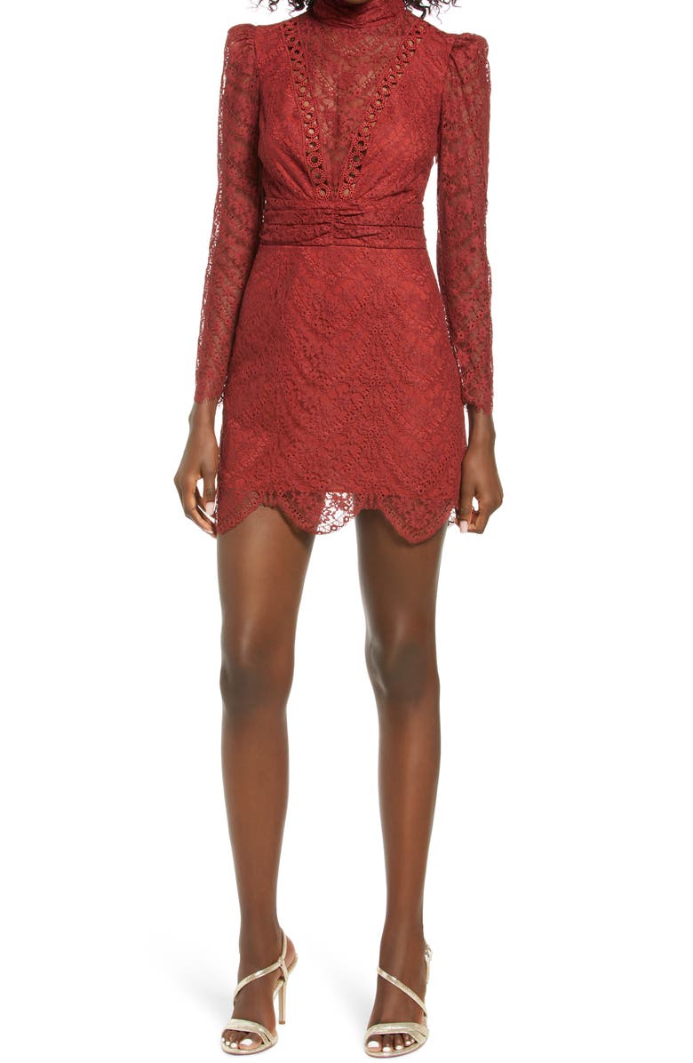 Saylor Celia Lace Long Sleeve Cotton Blend Cocktail MInidress, Main, color,