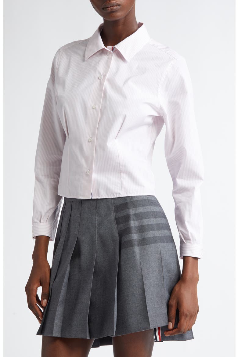 Stripe Crop Cotton Button-Up Shirt, Alternate, color, LIGHT PINK