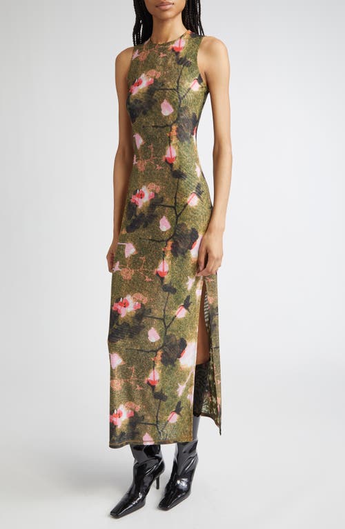 Eckhaus Latta Duet Sleeveless Double Layer Micromesh Maxi Dress In Green