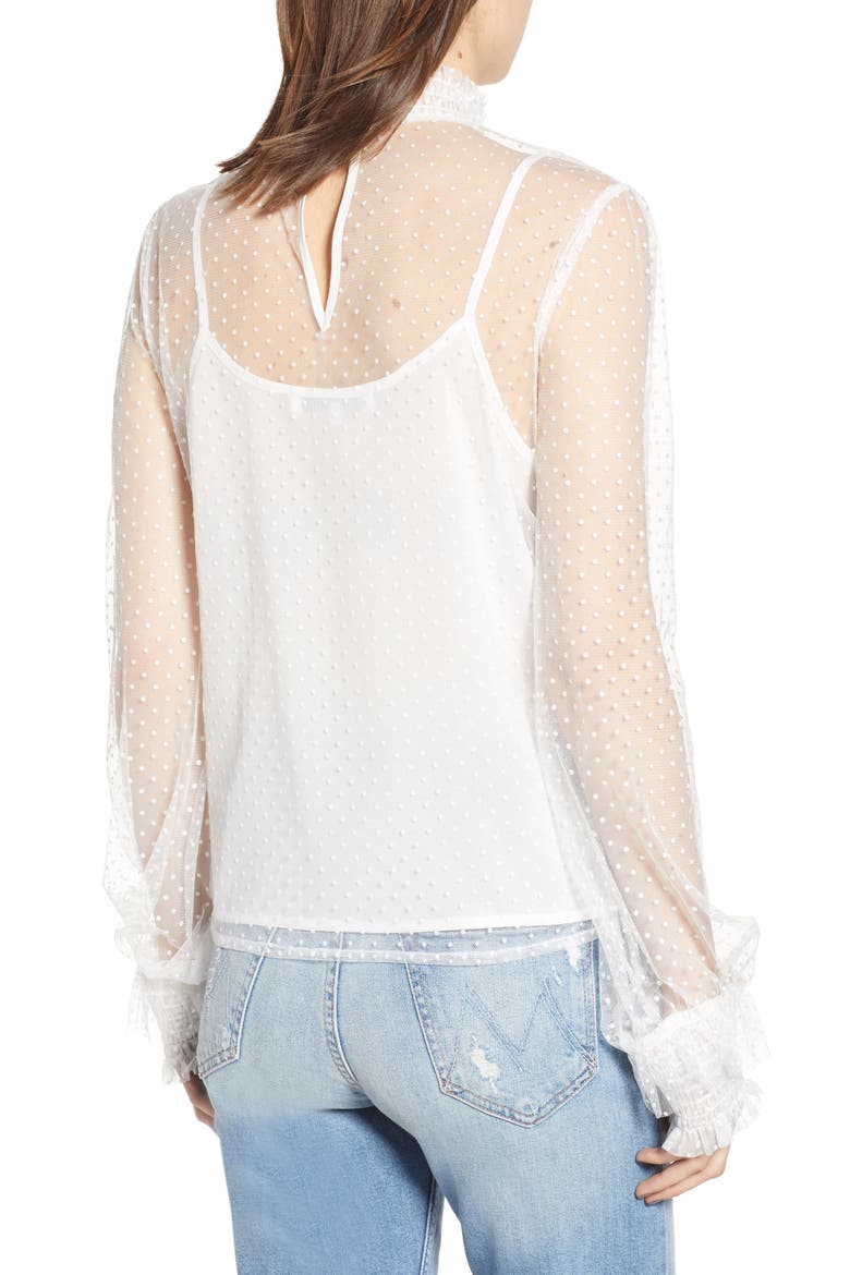 Swiss Dot Sheer Mesh High Neck Blouse, Alternate, color, WHITE
