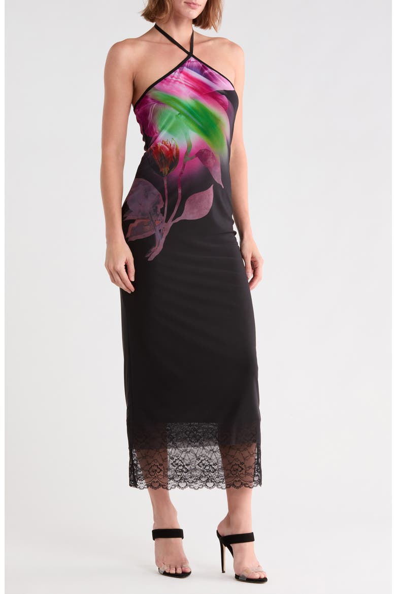 Brooklyn Halter Lace Hem Dress, Main, color, PINK PEONY BLUR