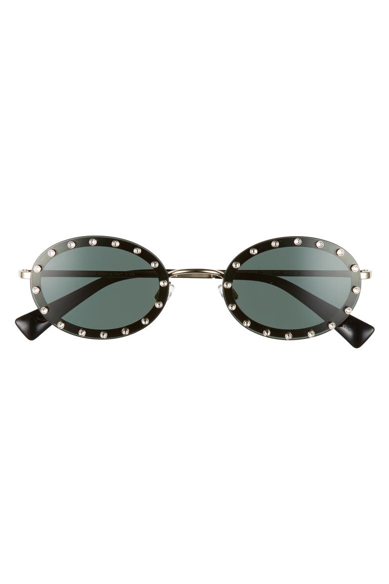 51mm Crystal Rockstud Oval Sunglasses, Alternate, color, BLACK/ GREEN SOLID