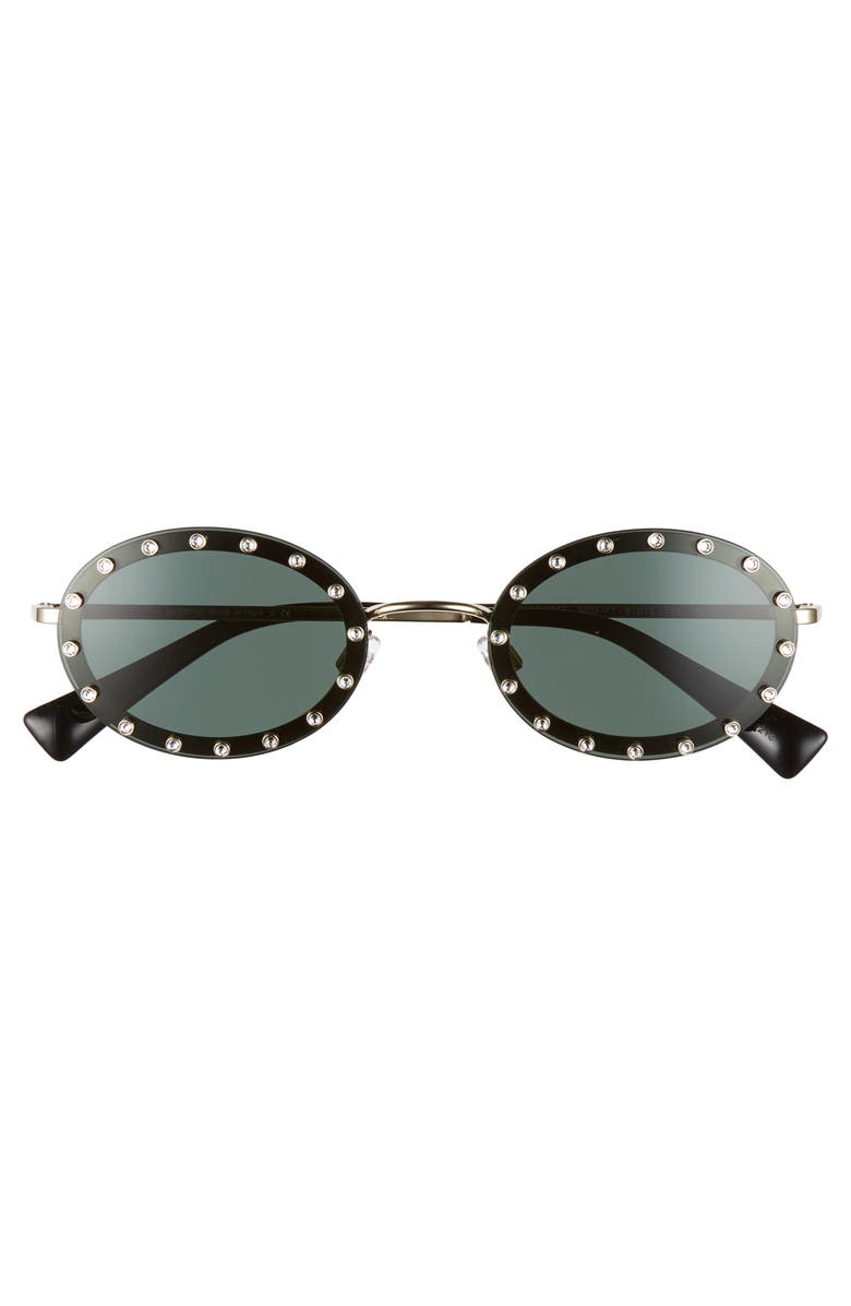 Valentino 51mm Crystal Rockstud Oval Sunglasses, Alternate, color, 