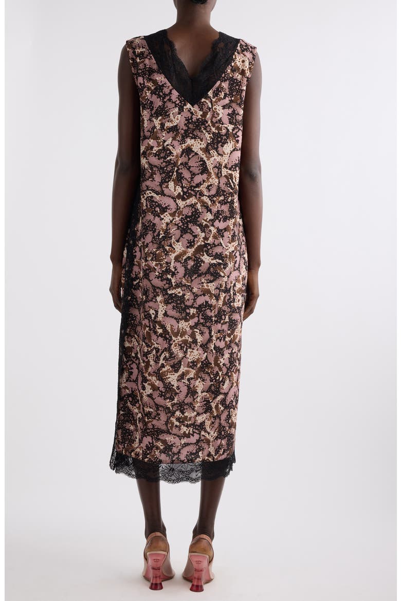 Dista Orchid Petal Print Lace Trim Midi Dress, Alternate, color, DARK BROWN