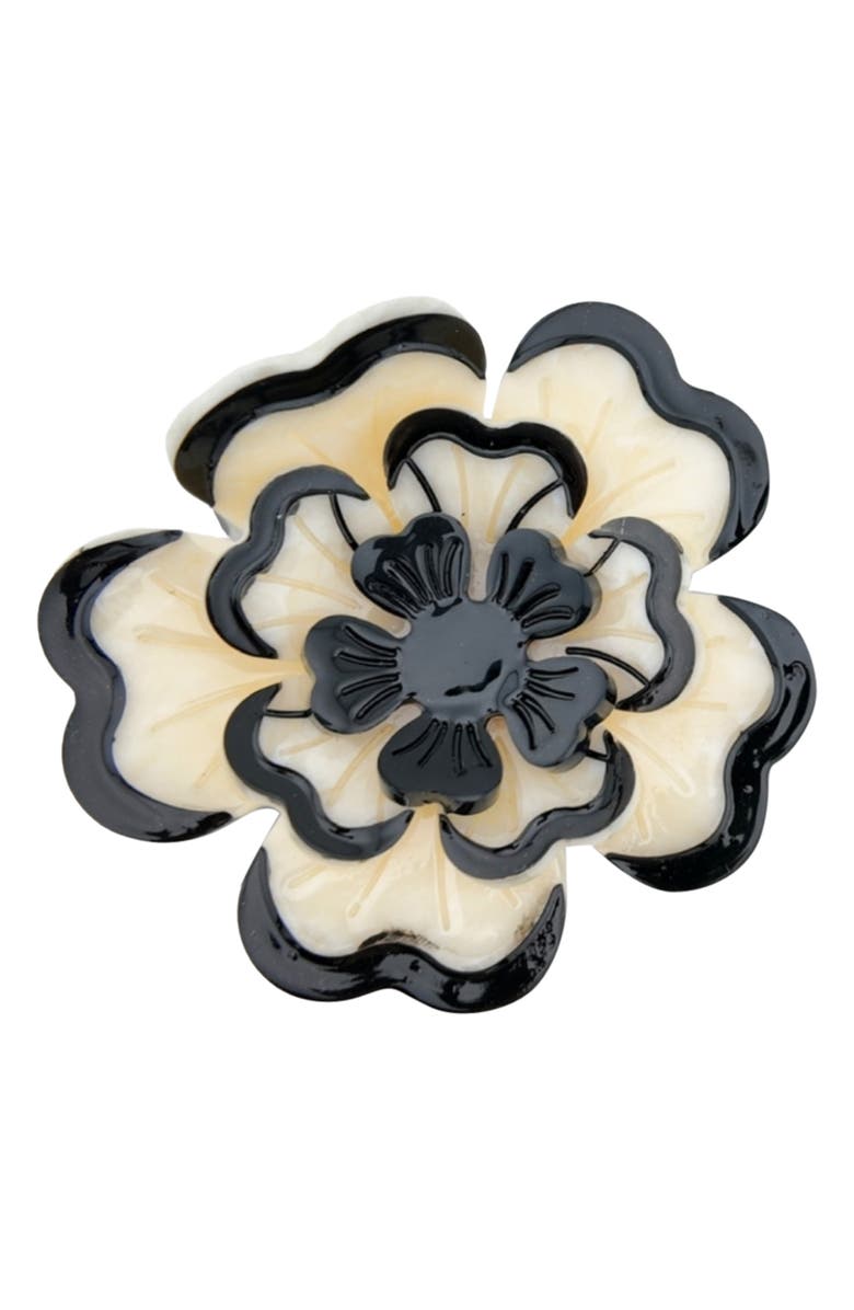 Solar Eclipse Hand Painted Origami Dianthus Claw Clip, Main, color, Cream/ Black