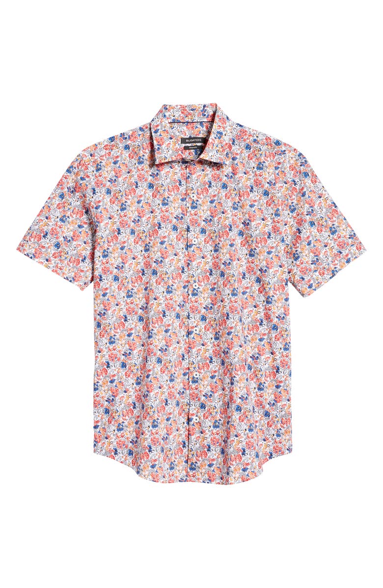 Bugatchi Shaped Fit Print Short Sleeve Button-Up Shirt, Alternate, color, 