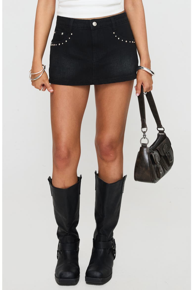 Symphony Stud Detail Denim Skort, Main, color, BLACK
