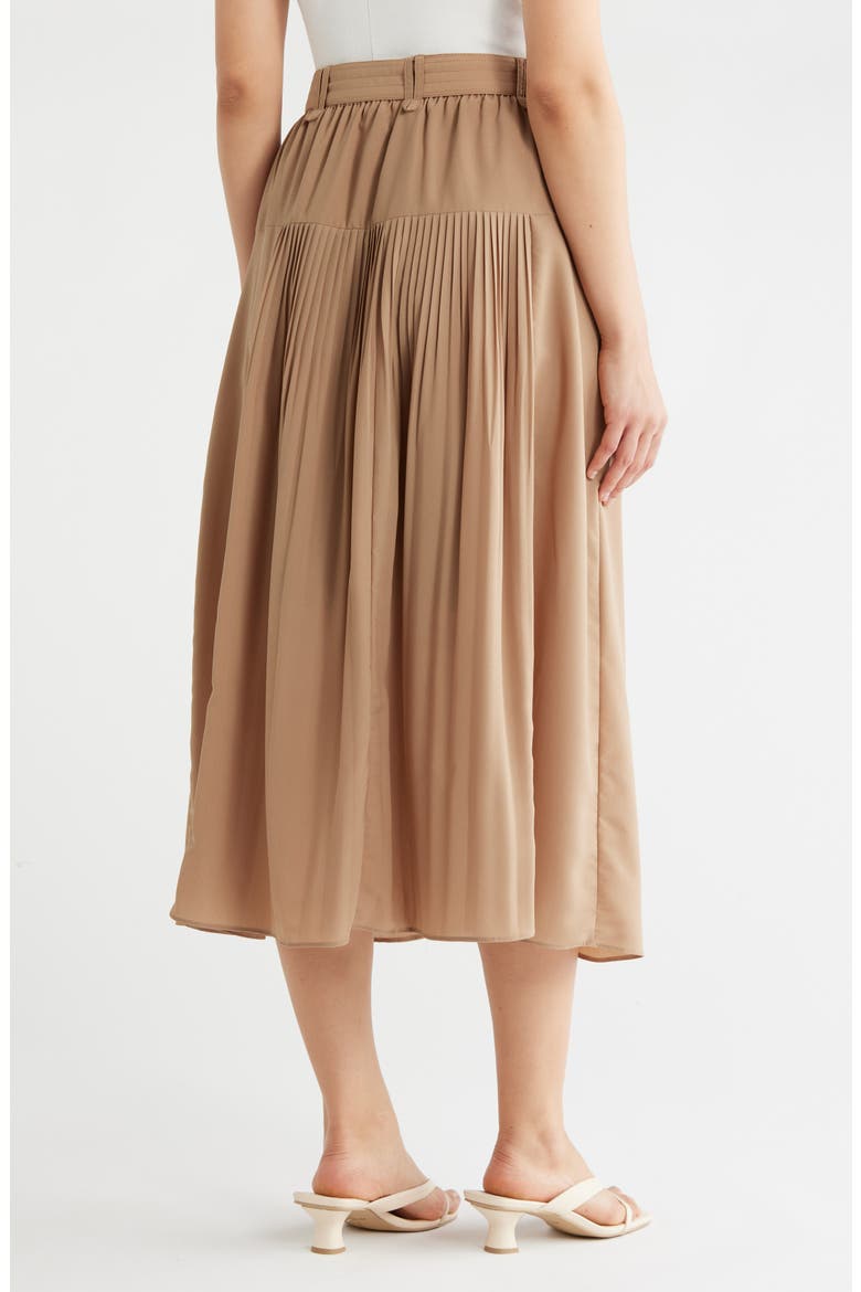 Belted Button Front Pleated Midi Skirt, Alternate, color, TAOS TAUPE
