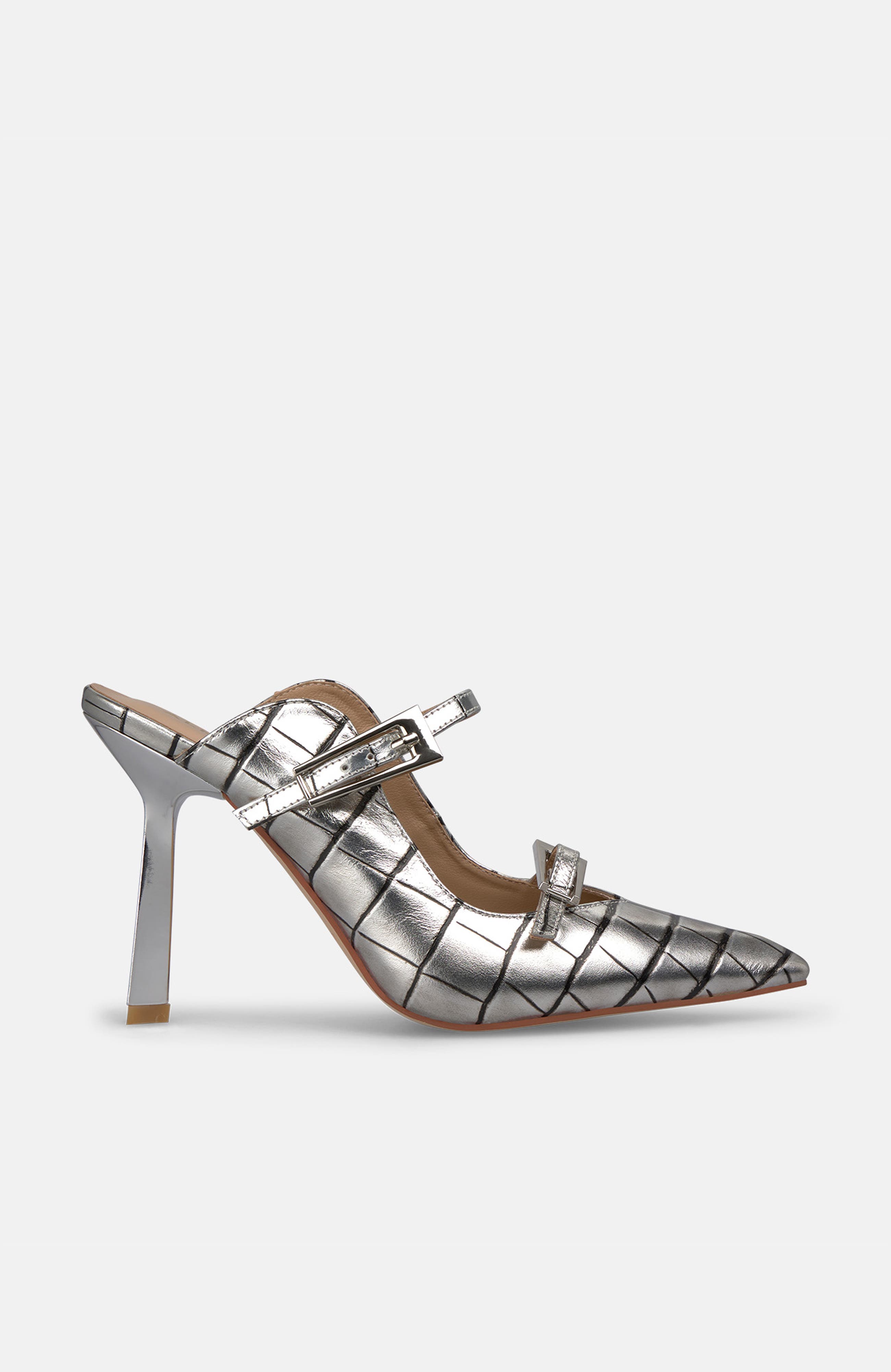 Buckled Ankle Strap Shoe, Alternate, color, Silver