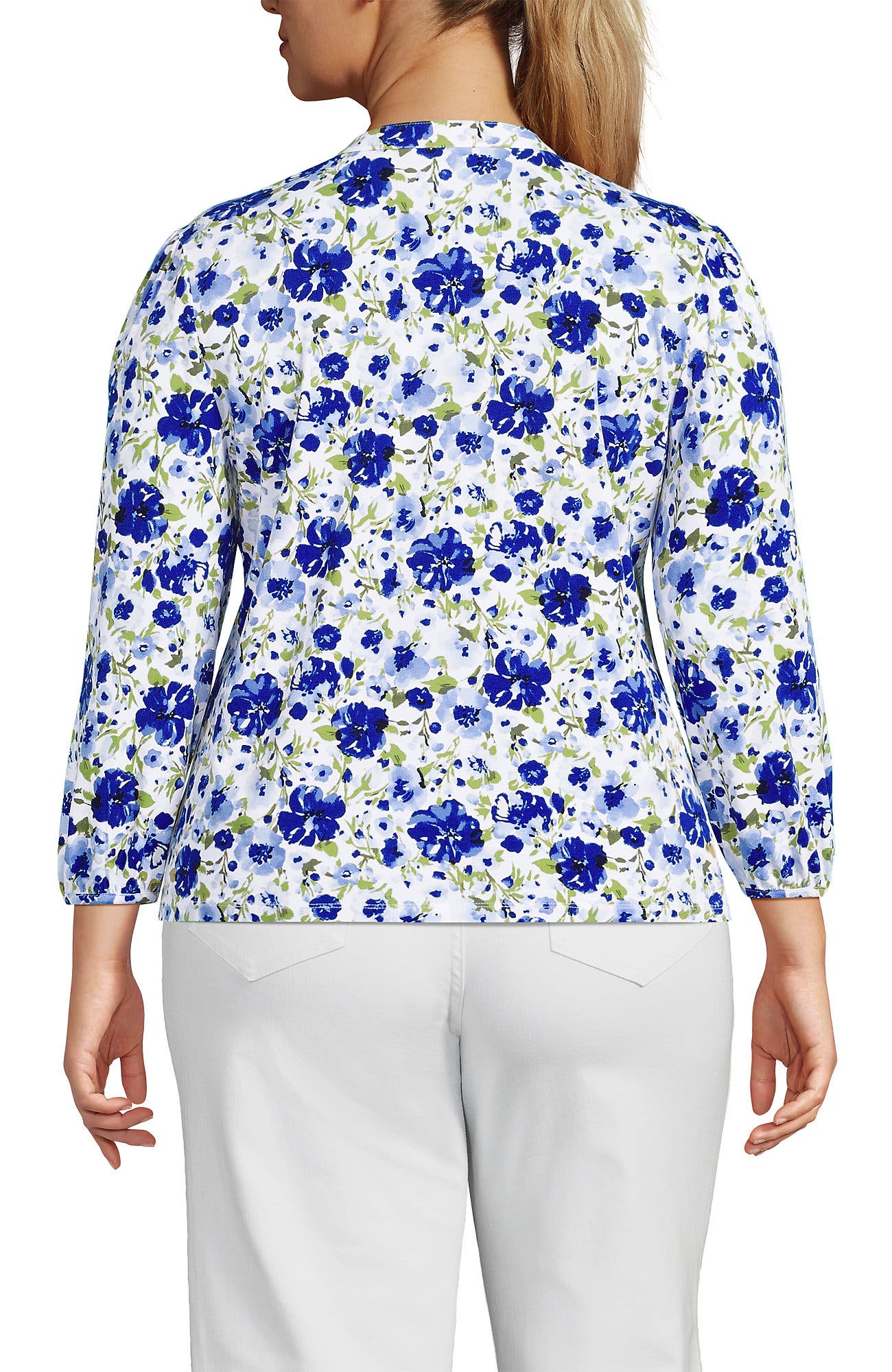 Lands' End Plus Size Lightweight Jersey Button Pintuck Top (Women ...