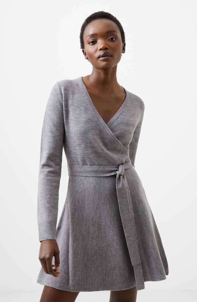 French Connection Long Sleeve Faux Wrap Sweater Dress, Alternate, color, Dove Grey