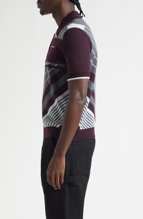 Casablanca Diagonal Stripe Merino Wool Quarter Zip Polo In Burgundy